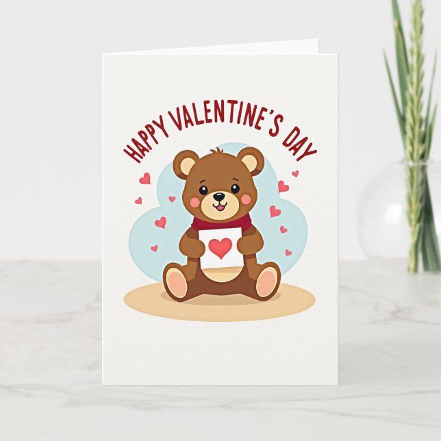 Cute Bear Valentines Heart Card Kort (Framsida)