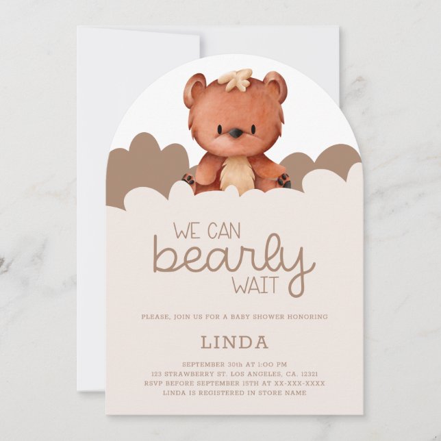 Cute Bear, vi kan tidigt vänta på babystövel Inbjudningar (Framsida)