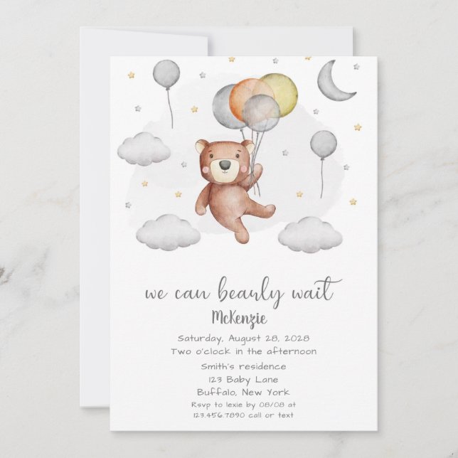 Cute Bear, vi kan tidigt vänta på pojkbabyskor Inbjudningar (Framsida)