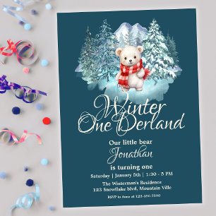 Cute Bear Winter Onederland 1:a födelsedagen Party Inbjudningar