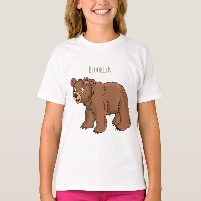 Cute bear with flower cartoon illustration  t shirt (Framsida)