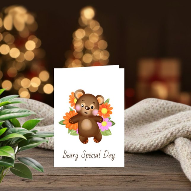 Cute Bear with Flowers Greeting Card  Helgkort (Skapare uppladdad)