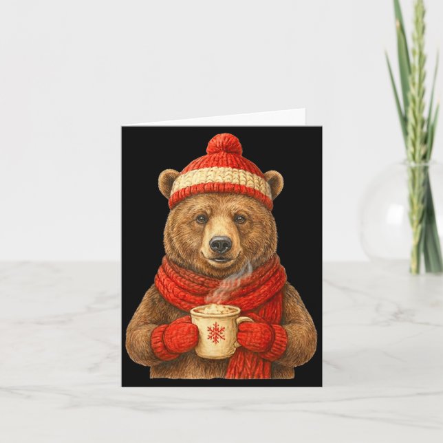 Cute Bear With Santa Hat Coffee Lover Funny Winter Kort (Framsida)