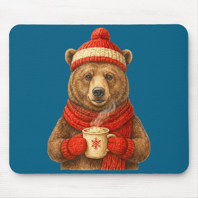 Cute Bear With Santa Hat Coffee Lover Funny Winter Musmatta (Framsidan)