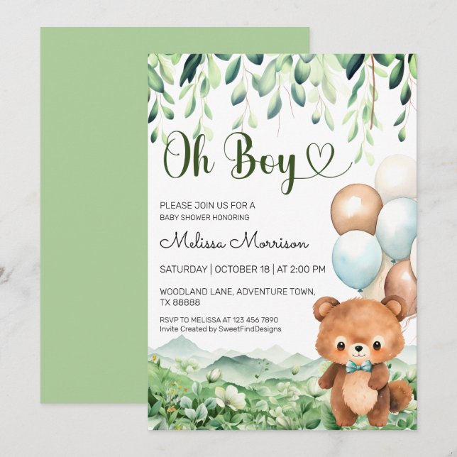 Cute Bear Woodland Vilda djur Inbjudningar (Fram/baksida)