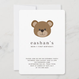Cute Bear-y First Birthday Photo Rounded Inbjudningar