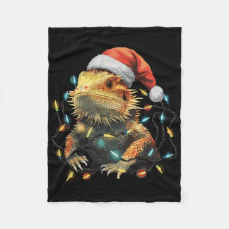 Cute Bearded Dragon-julen Ljus Santa Hat Xma Fleecefilt