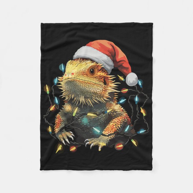 Cute Bearded Dragon-julen Ljus Santa Hat Xma Fleecefilt (Framsidan)