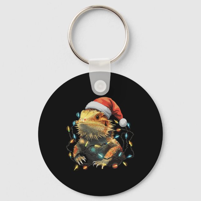 Cute Bearded Dragon-julen Ljus Santa Hat Xma Nyckelring (Framsida)