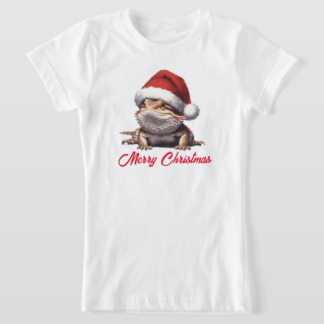 Cute Bearded Dragon och Santa Hat T Shirt (Laydown)