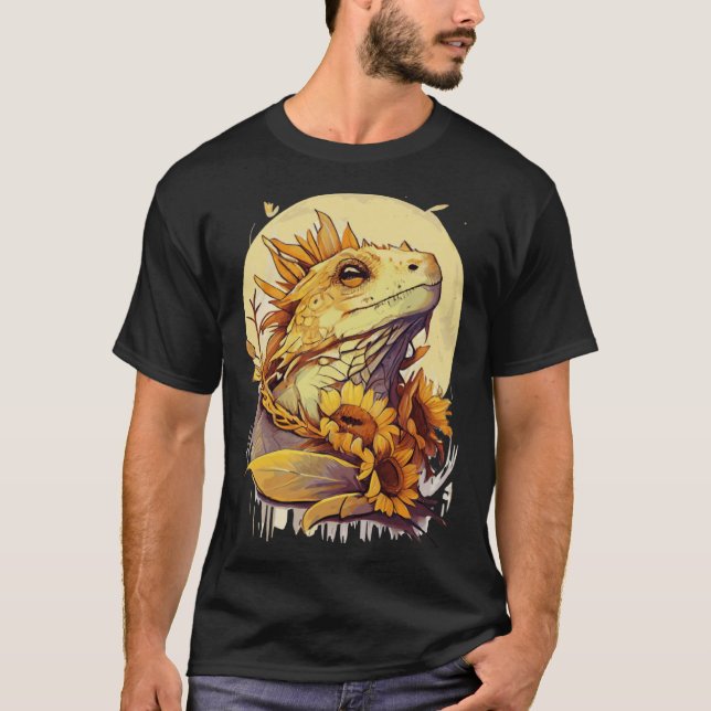 Cute Bearded Dragon Sunflower Reptile Lizard T Shirt (Framsida)