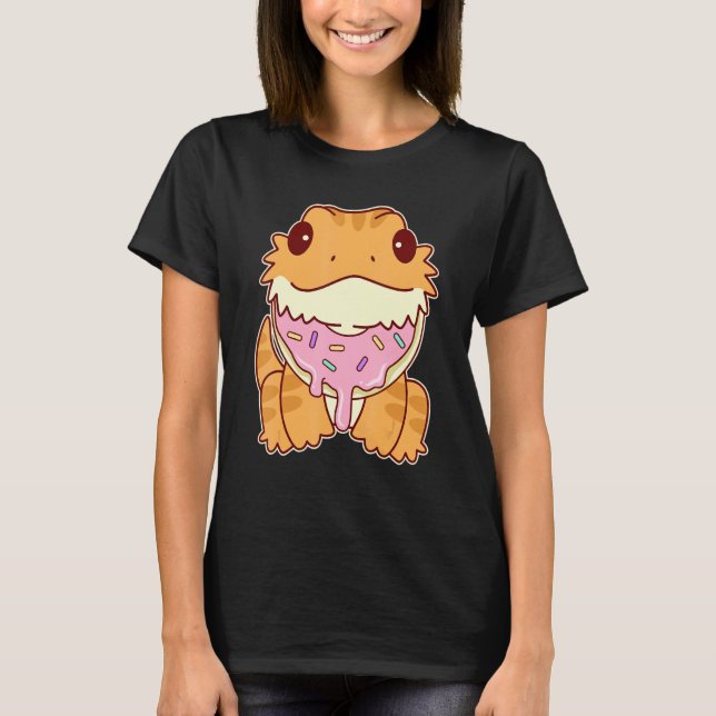 Cute Bearded Dragon With Doughnut T Shirt (Framsida)