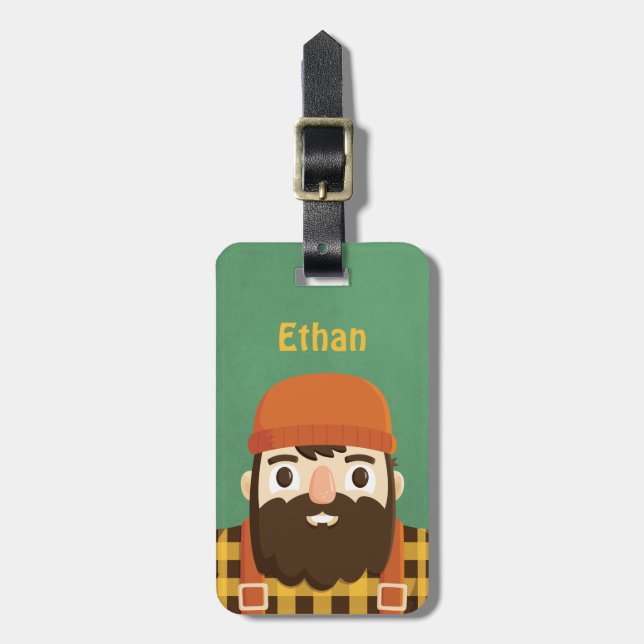 Cute Bearded Lumberjack Grönt Luggage Tag Bagagebricka (Vertikal Framsida)