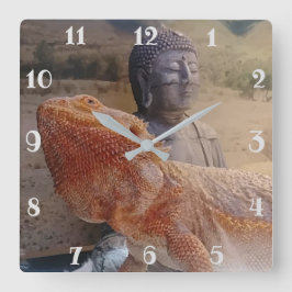 Cute Beardie och Buddha Photo Print Fyrkantig Klocka