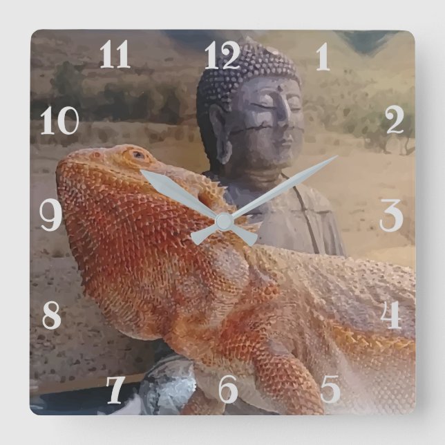 Cute Beardie och Buddha Photo Print Fyrkantig Klocka (Framsida)