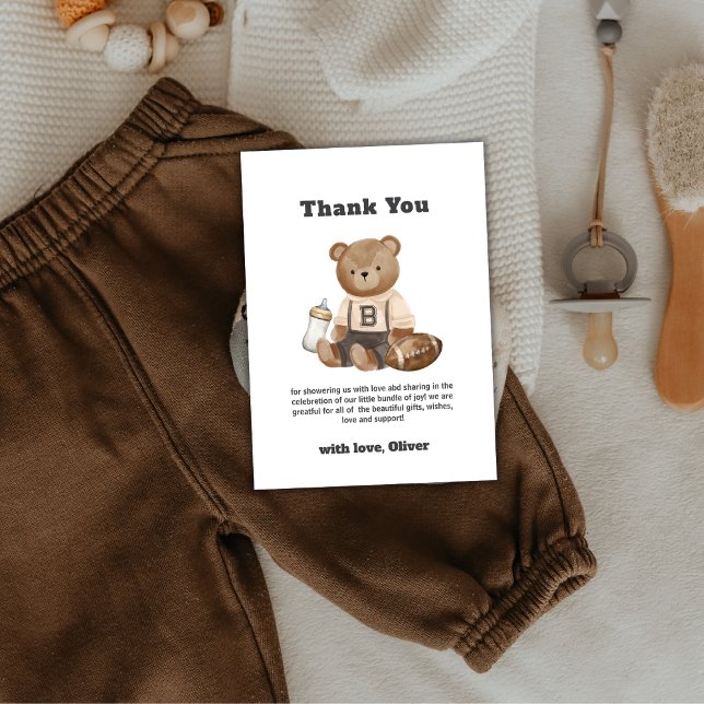 Cute Bearly Wait Football Sport Boy Baby Shower  Tack Kort (Cute Bearly Wait Football Sport Boy Baby Shower Thank You Card)