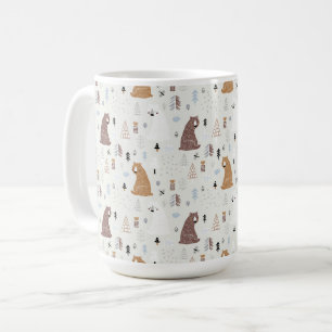Cute Bears i Skogen Mönster Kaffemugg