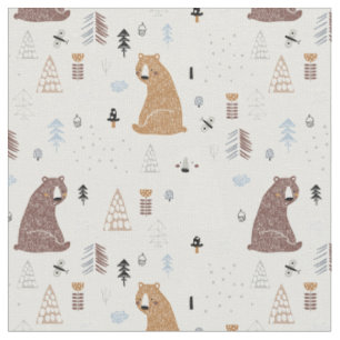 Cute Bears i Skogen Mönster Tyg