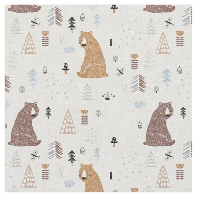 Cute Bears i Skogen Mönster Tyg (Närbild)