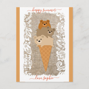 Cute Bears Ice Cream Cone Lycklig, sommar Vykort