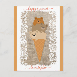 Cute Bears Ice Cream Cone Lycklig, sommar Vykort