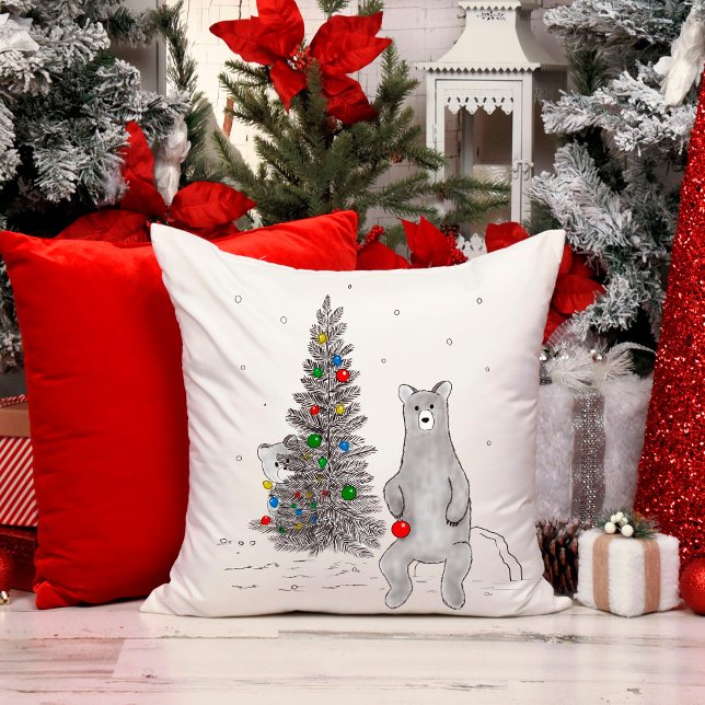 Cute Bears och Julgran Pillow Kudde (Skapare uppladdad)