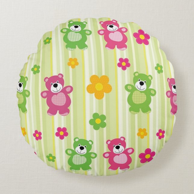 Cute Bears Rund Kudde (Framsidan)