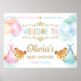 Cute Bears Twillingar Boy Baby Shower Välkomstskyl Poster