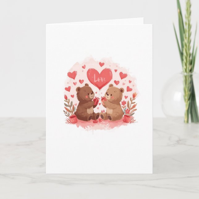 Cute Bears Valentine's Day Card Folded, Blank Kort (Framsida)