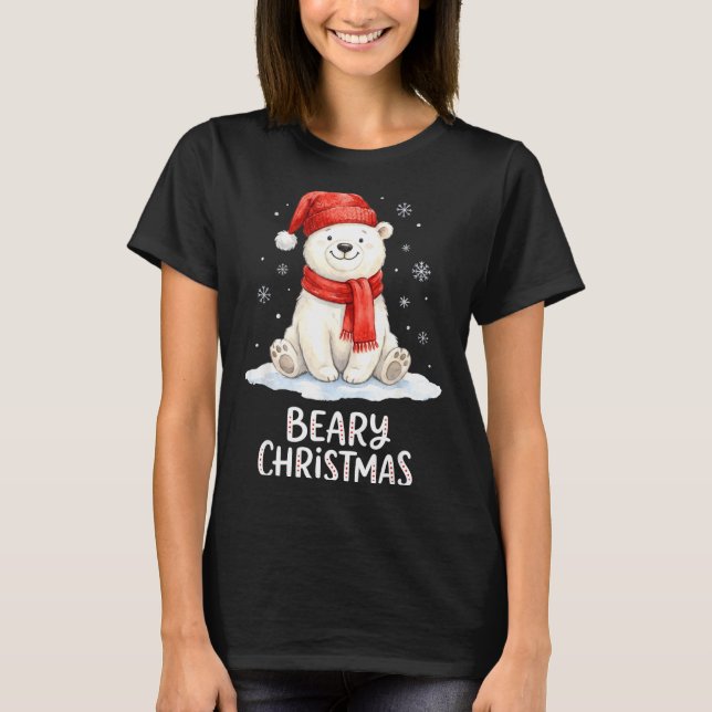 Cute Beary Christmas Lar Watercolor Xmas Holiday  T Shirt (Framsida)