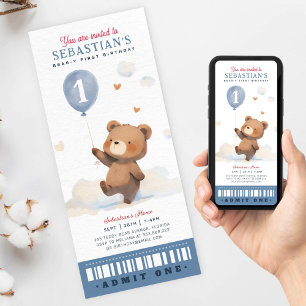 Cute Beary första födelsedag Biljett Inbjudningar