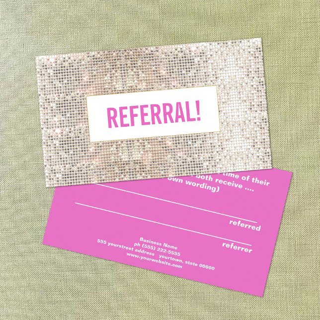 Cute Beauty Salon Referral Faux Silver Sequin Rosa (Skapare uppladdad)