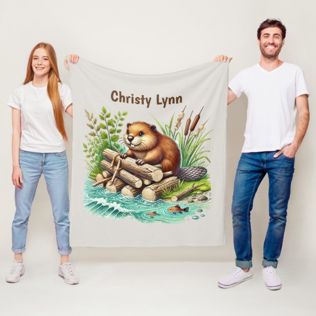 Cute Beaver älskare add namn Fleecefilt (På plats)