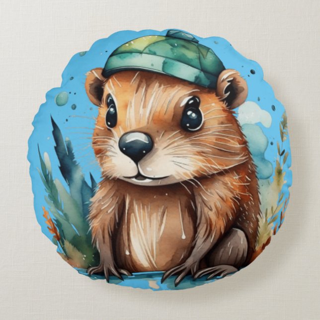 Cute beaver Dekorativ kudde (Framsidan)