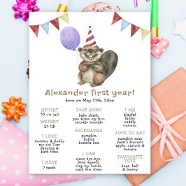 Cute Beaver, första födelsedag, milstolpe födelsed Poster