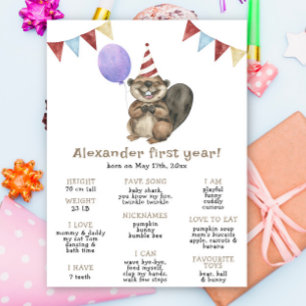Cute Beaver, första födelsedag, milstolpe födelsed Poster