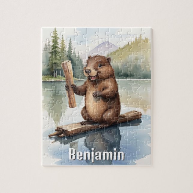 Cute Beaver med Stick Kids Personlig Pussel (Vertikal)
