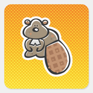 Cute Beaver; Orange för Gult Fyrkantigt Klistermärke