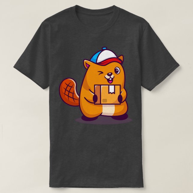 Cute Beaver Shipping Paket T Shirt (Design framsida)