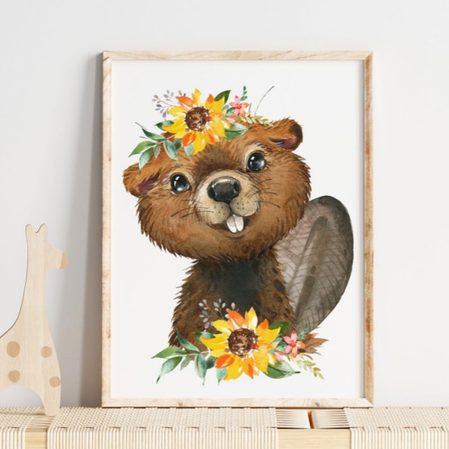 Cute Beaver Woodland Animal Nursery | Utskrift av  Poster (Skapare uppladdad)