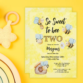 Cute Bee 2-Gult svart andra Födelsedagsfesten Inbjudningar