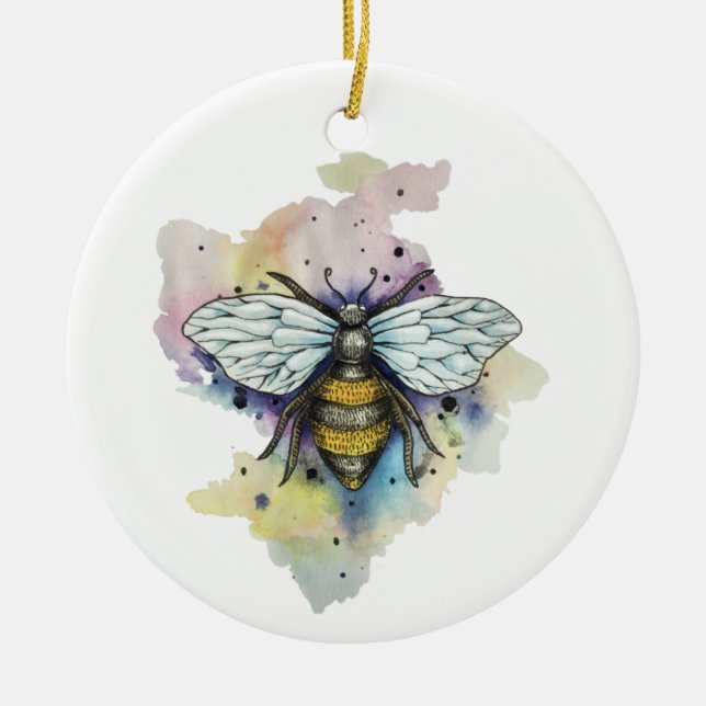 Cute Bee and Rainbow Tvättar Julgransprydnad Keramik (Framsidan)