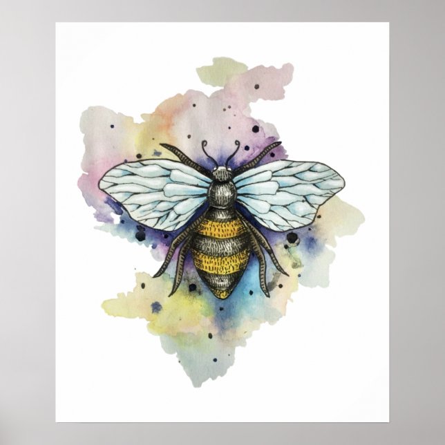 Cute Bee and Rainbow Tvättar Poster (Framsidan)
