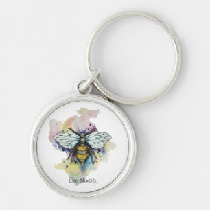 Cute Bee and Rainbow Tvättar Rund Silverfärgad Nyckelring