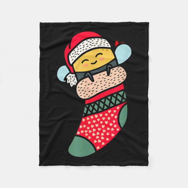 Cute Bee Baby Bumblebee In Christmas Sock Xmas Paj Fleecefilt (Framsidan)