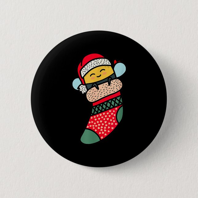 Cute Bee Baby Bumblebee In Christmas Sock Xmas Paj Knapp (Framsida)