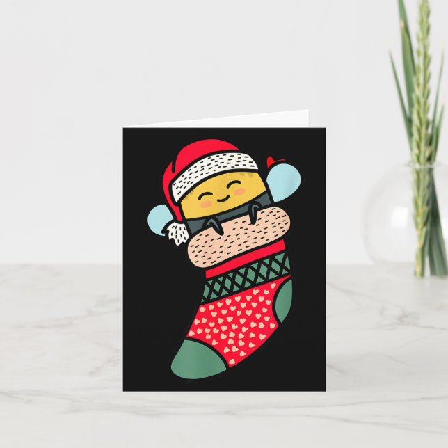 Cute Bee Baby Bumblebee In Christmas Sock Xmas Paj Kort (Framsida)
