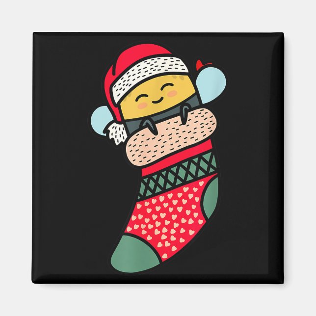 Cute Bee Baby Bumblebee In Christmas Sock Xmas Paj Magnet (Framsidan)