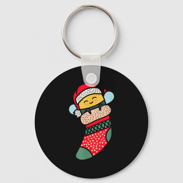 Cute Bee Baby Bumblebee In Christmas Sock Xmas Paj Nyckelring (Framsida)