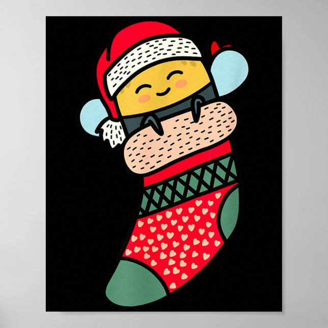 Cute Bee Baby Bumblebee In Christmas Sock Xmas Paj Poster (Framsidan)